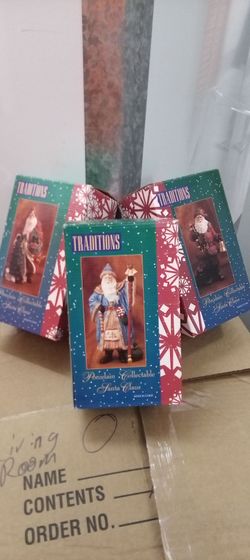 Set of 3 Traditions Porcelain Collectible Santa Claus Figurines NIB