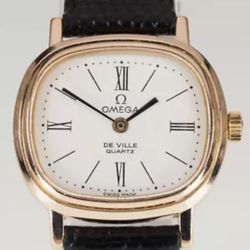 Omega Women's Gold-Plated DeVille Quartz Watch w/ Leather Band 