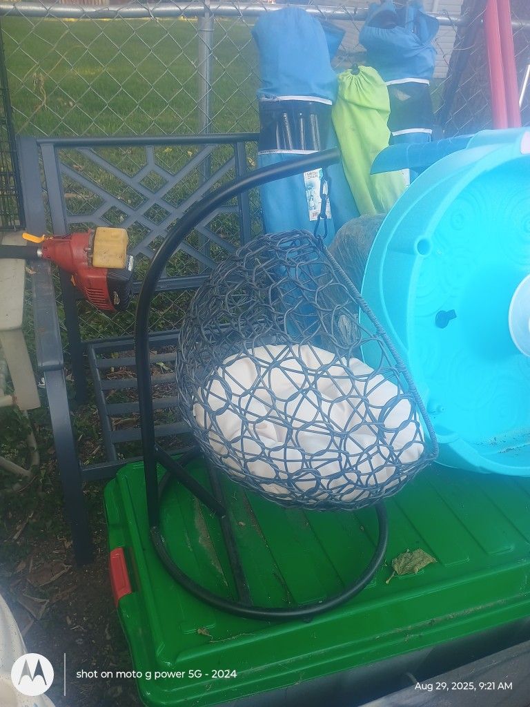 Metal And Wicker Swinging Chair For A Small Dog Or Cat 