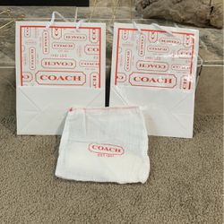 Two Coach Gift Bags And One Small Wallet Storage Bag