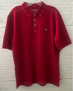 Tommy Bahama Red Polo Shirt Mens Large IslandZone Supima Golf Performance