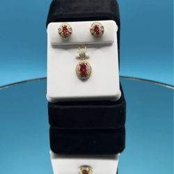# 42- Luxury Red Moissanite Necklace & Earring Set - Special Offer