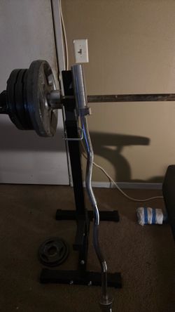 Olympic bench and curl bar with weights