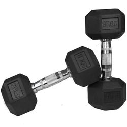 Titan Fitness 20 LB Pair Free Weights, Black Rubber Coated Hex Dumbbell, Straigh