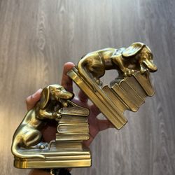 Vintage Brass Bookends Mischief Dachshund 