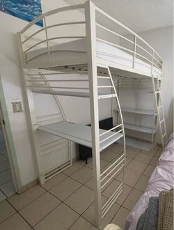 ✨ Beautiful White Twin Loft Bed with Built-In Desk & Bookshelf ✨