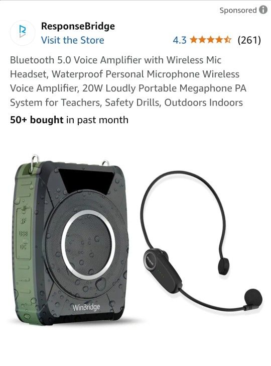 Bluetooth 5.0 Voice Amplifier with Wireless Microphone Headset.