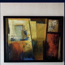 One Large Abstract Painting With Black Frame 50x39-1/4