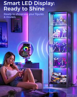 72 Inch LED Glass Display Case – Modern Curio Cabinet with Metal Frame