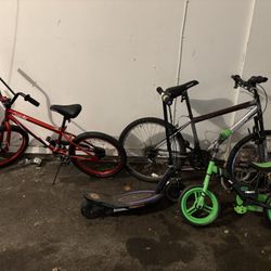 3 bikes and electric scooter