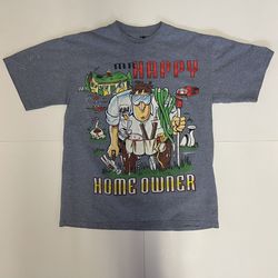 Vintage 1995 Signal Sports Mr Happy Home Owner Gray Single Stitch T shirt Large 