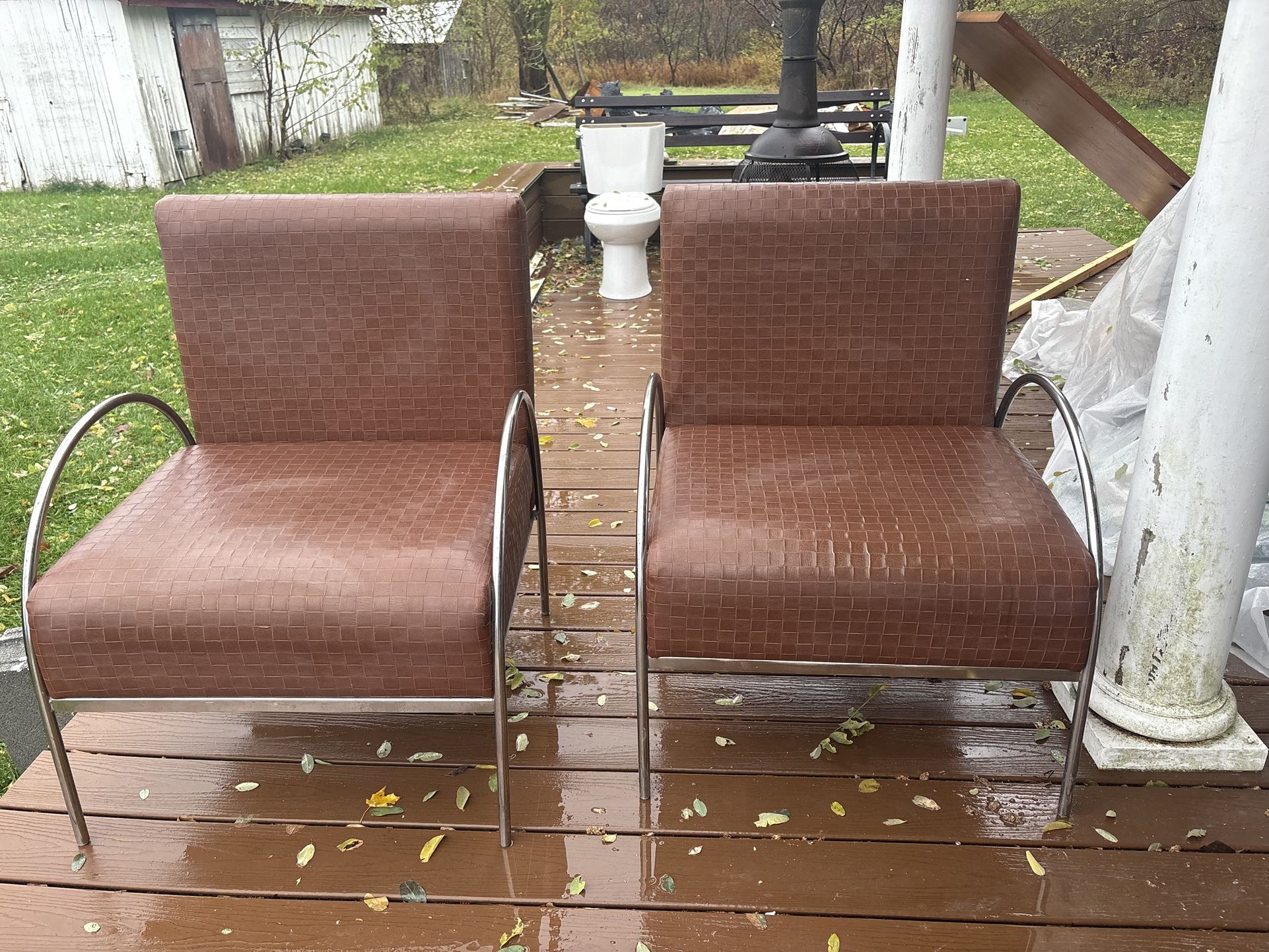 Solid Heavy Real Leather Chairs - Total 4 Available- 
