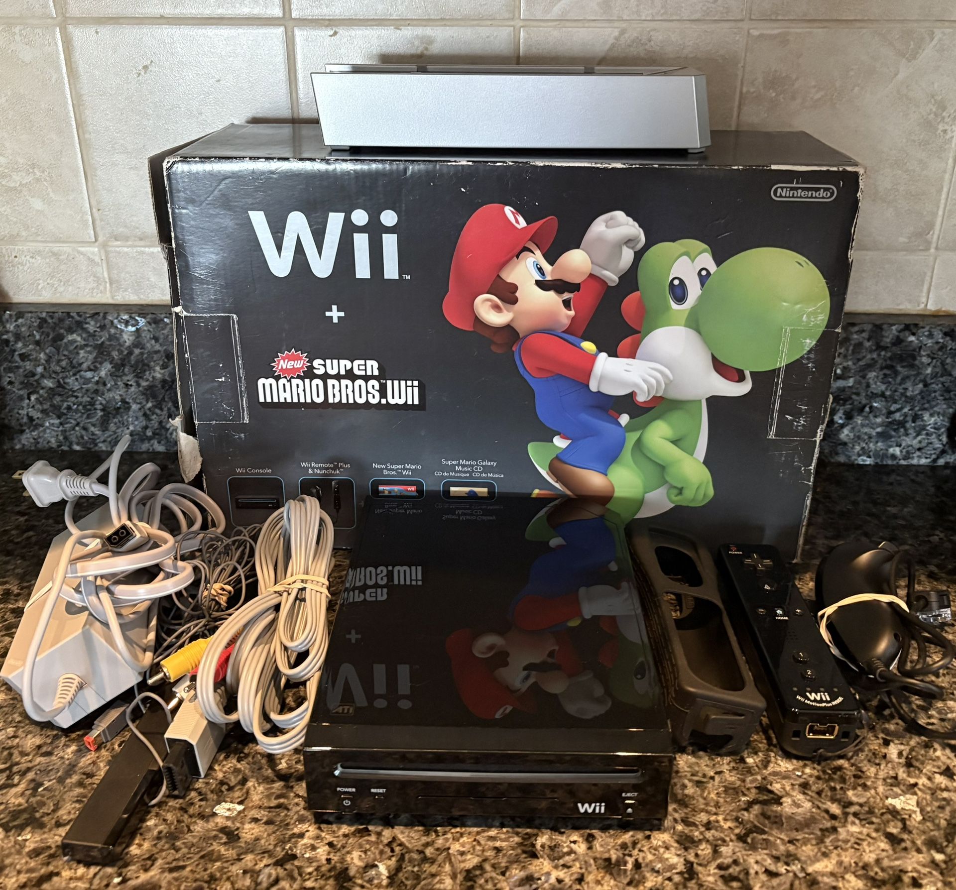 Black Nintendo Wii In Box-No Super Mario Game, No CD