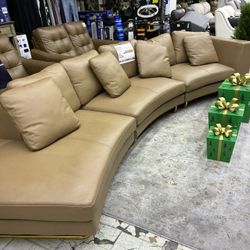 Moran Arcadia Leather Curved Sofa