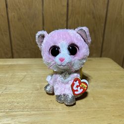 TY Beanie Boos Fiona the Pink Cat Plush Sitting Sparkle 7” 2022 TySilk NEW