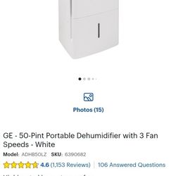 GE - 50-Pint Portable Dehumidifier - White $150