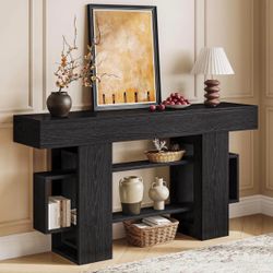 63 Inch Long Consol e Table for Entryw ay, Modern Wooden Sof a Table Behind Cou ch with 3-Tier Storage S