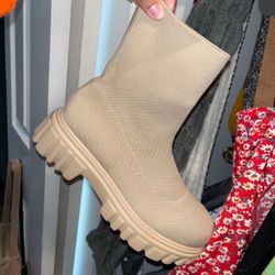 Beige Combat Boots 
