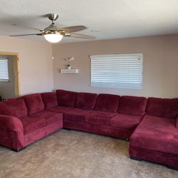 Extra large, red microfiber sectional