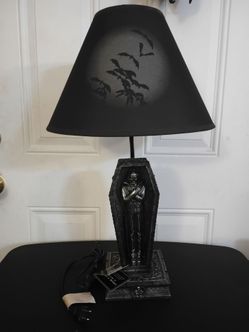 World of Wonders Dracula Coffin Lamp w/ Bats Silhouette Shade - Used, but in good working condition - 22 inches Tall