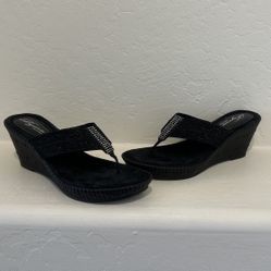 Dezario Imperial Black Wedge sandal with Swarovski Crystals