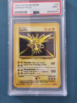 1999 POKEMON BASE SET UNLIMITED #16 ZAPDOS-HOLO PSA 9 POKEMON 