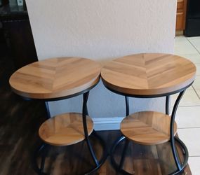 Set of Two Round 2 Tier Accent / End Tables, New