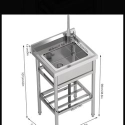 New in Box  Stainless Steel Utility Sink Measuring 40X20X41 inch, Featuring a Single Bowl, Backsplas