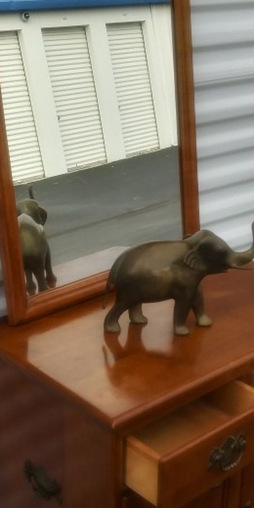 Ethan And Allen Side Dresser And Mirror Solid Mahogany  Wood Plus Solid Brass Elephant 