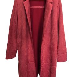 ZARA Women’s Faux Suede Long Coat Burgundy Red – Size L 