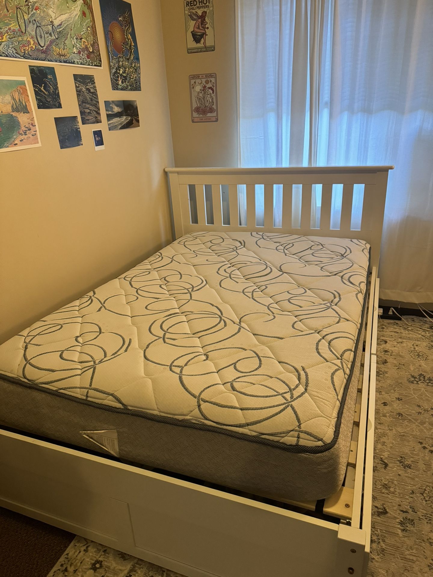 Full Size Wooden White Bedframe With Sealy Mattress