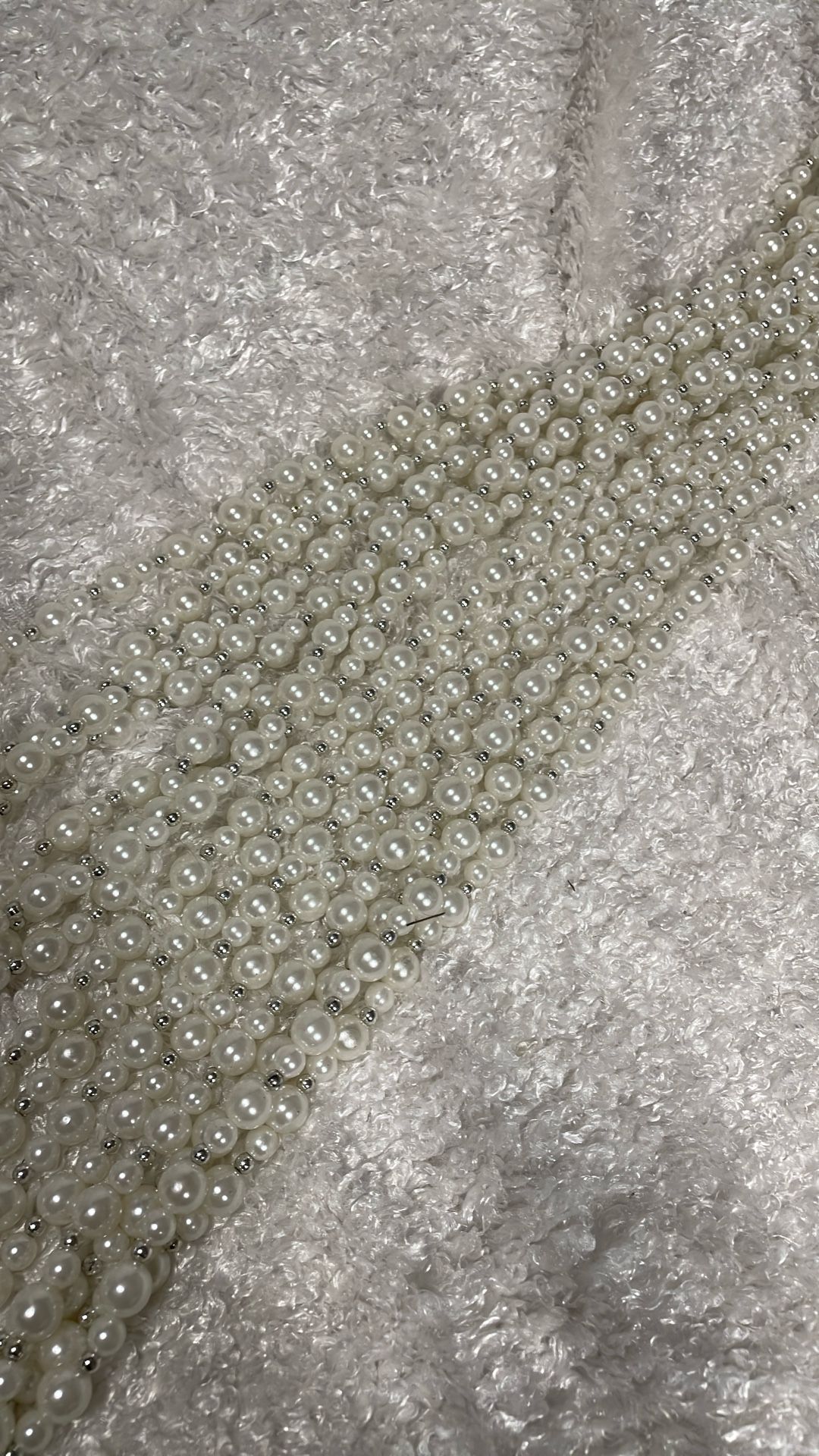 Beaded garland, white, and silver