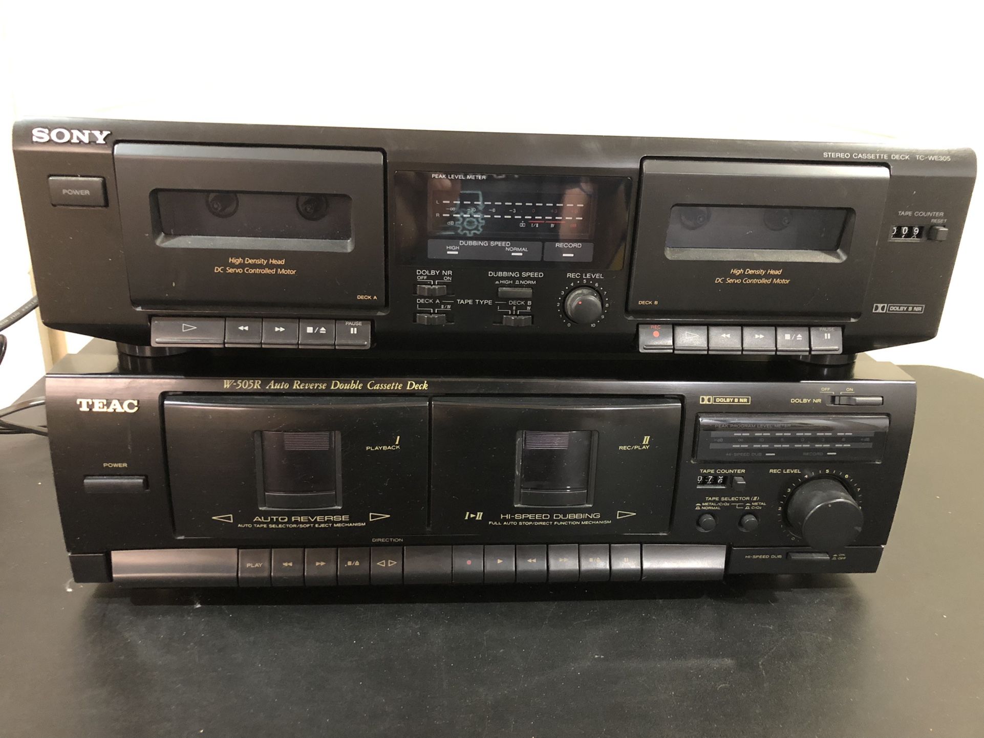 Vintage  Teac W-505 and Sony TC WE-305 Cassette Tape Deck for Repair or Parts