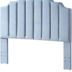 Blue Velvet Tufted Queen Headboard