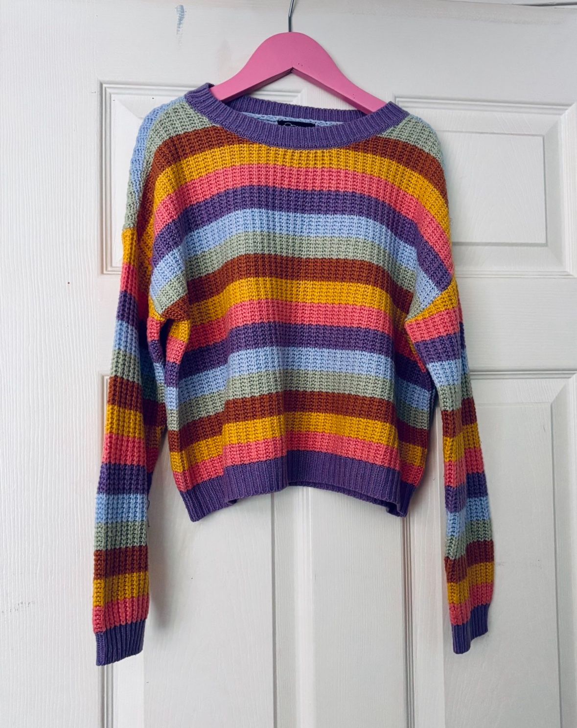 Little Girls Clothes Multicolor Long sleeve Knit Crew Neck Sweater With Horizontal Stripes Size L 10/12