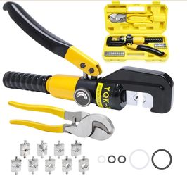 Gudekeen Hydraulic Crimping Tool And Cutter Set, Hydraulic Crimper, 12 AWG To 2/0 AWG, Cable Crimper With 9 Crimping Dies, For Industrial And Resident
