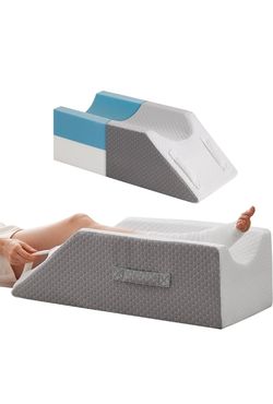 Memory Foam Leg Elevation Pillow – Wedge Support Cushion for Legs, Knees & Ankles, White/Grey