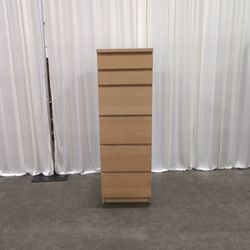 Light Wood Six-Drawer Tall Dresser with Flip Mirror