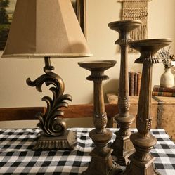 4-Pc Vintage Bronze Decor Set (Lamp & 3 Candle Holders)