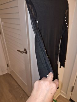 Black Long Sleeve Top with Pearl Buttons