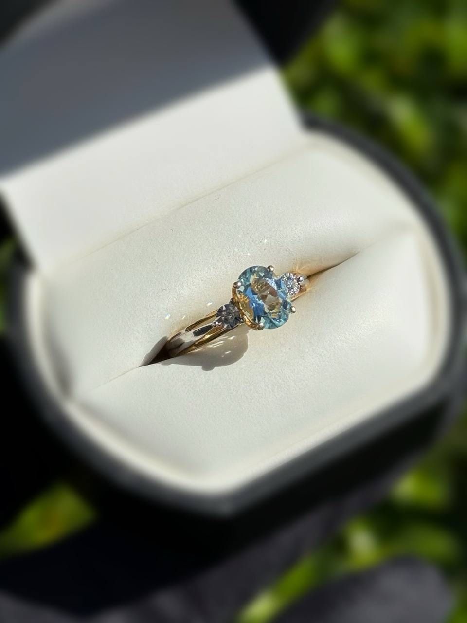 Jewelry 10k solid yellow gold aquamarine diamonds 0.6CTW ring sz 7.00