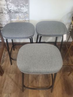Set Of 3 mid Century Modern Style Gray fabric stools