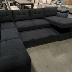New! Sectional, Sectionals, Sectional Sofa Bed, Sectional Sofa With Storage Chaise, Sectional Sofa With Pull Out Bed, Linen Fabric Sectional, Couch
