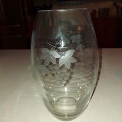 ETCHED GRAPES CRYSTAL VASE