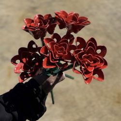Custom welded roses with stem perfect for a Valentine’s gift