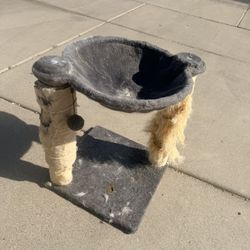 20” Grey Cat Bed with Scratch Post - Heavy Damage