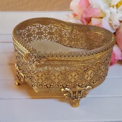 Heart Shaped Filigree Jewelry Box, Romantic Vanity Storage,