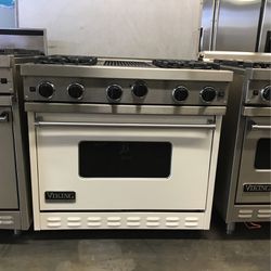 Viking Gas Range Stove 36” Wide With Charbroil Grill In White