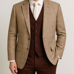Men’s Burgundy 3-Piece Vitali Suit – Jacket, Vest & Pants