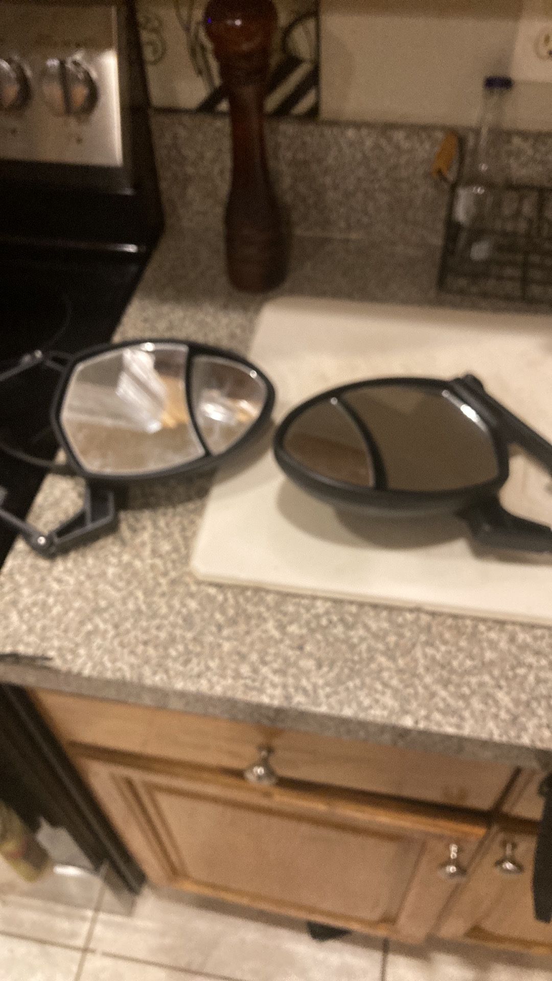 Truck side mirrors, two different lenses on the mirrors